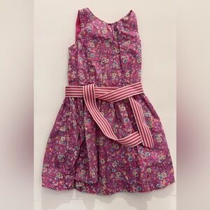 Floral Pink Kids Dress with Striped Belt